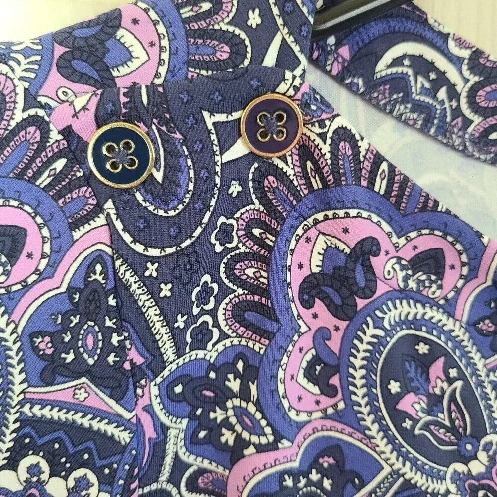 Talbots size Medium Jersey A line dress in polished paisley blue and purple boho